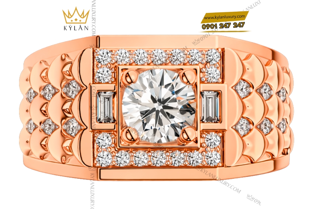 Nhẫn nam vàng hồng Au750 đính kim cương