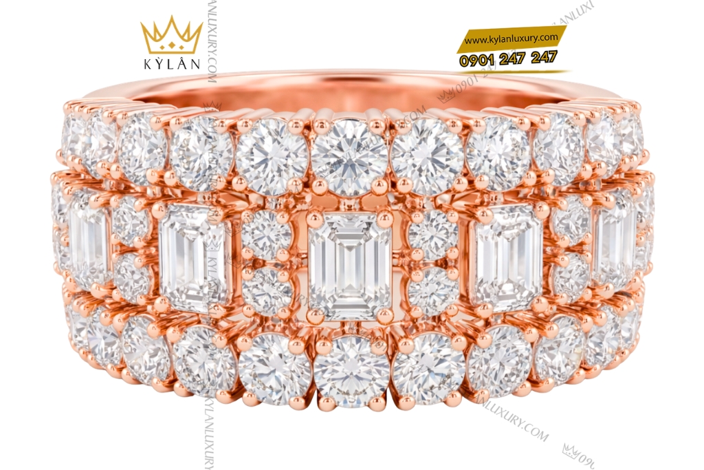 Nhẫn nam vàng hồng Au750 đính kim cương