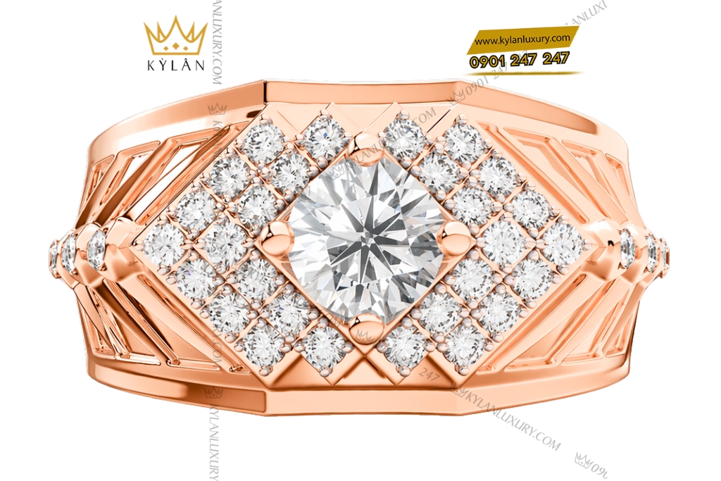 Nhẫn nam vàng hồng Au750 đính kim cương