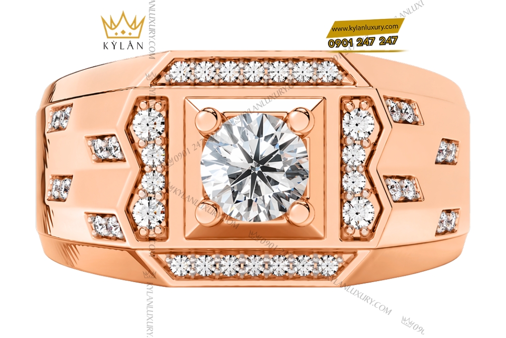 Nhẫn nam vàng hồng Au750 đính kim cương