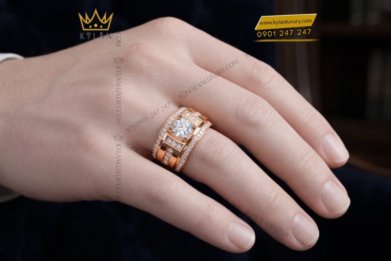 Nhẫn nam vàng hồng Au750 đính kim cương