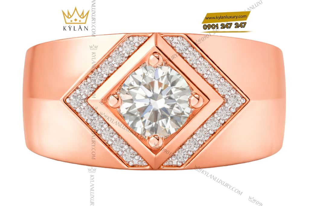 Kỳ Lân Luxury Nhan nam vang hong Au750 dinh kim cuong 22 Nhẫn nam vàng hồng Au750 đính kim cương
