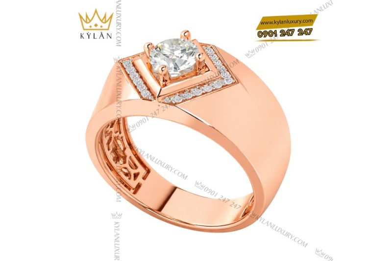 Nhẫn nam vàng hồng Au750 đính kim cương