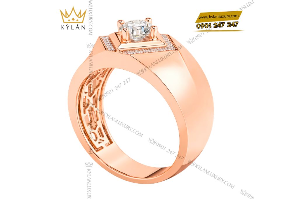 Kỳ Lân Luxury Nhan nam vang hong Au750 dinh kim cuong 24 Nhẫn nam vàng hồng Au750 đính kim cương