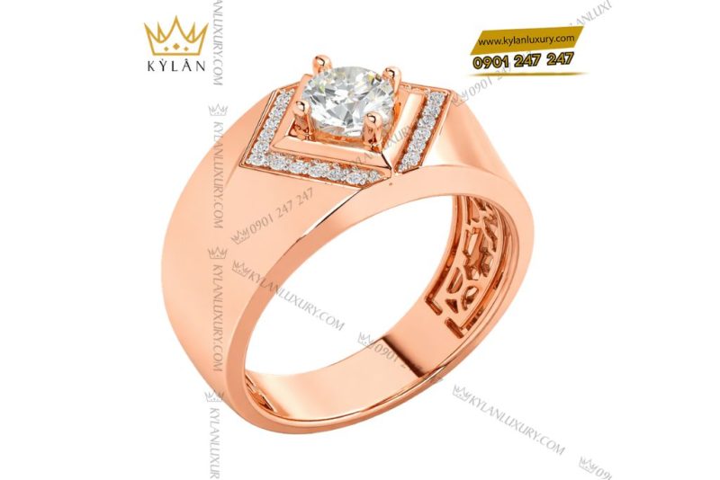 Nhẫn nam vàng hồng Au750 đính kim cương