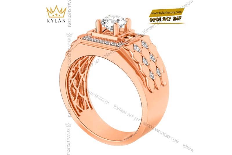 Nhẫn nam vàng hồng Au750 đính kim cương
