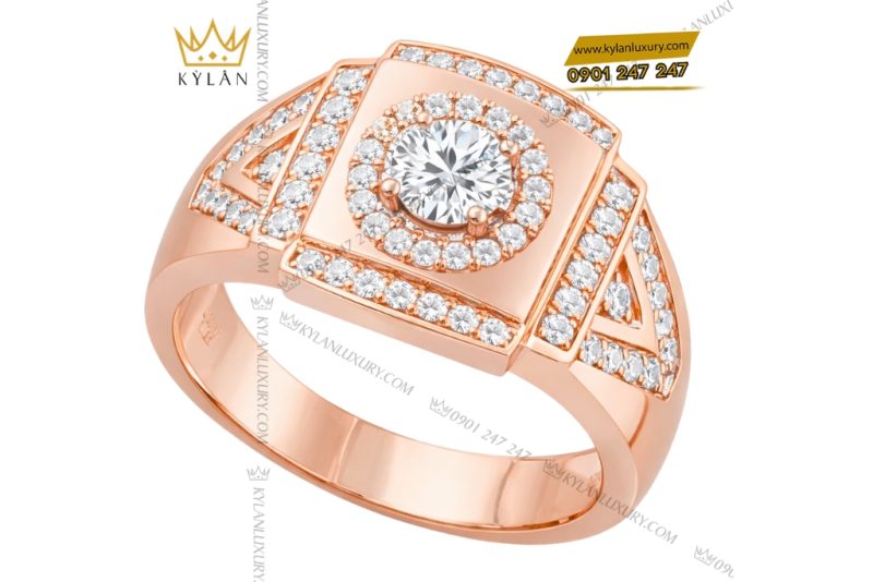 Nhẫn nam vàng hồng Au750 đính kim cương