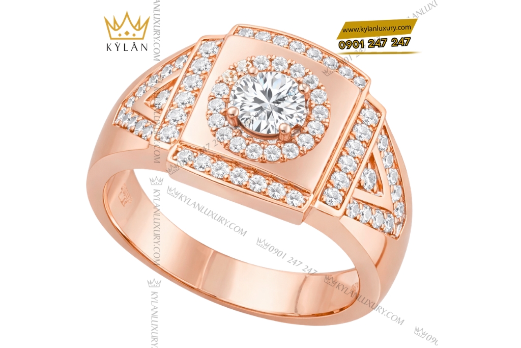 Kỳ Lân Luxury Nhan nam vang hong Au750 dinh kim cuong 3 2 Nhẫn nam vàng hồng Au750 đính kim cương