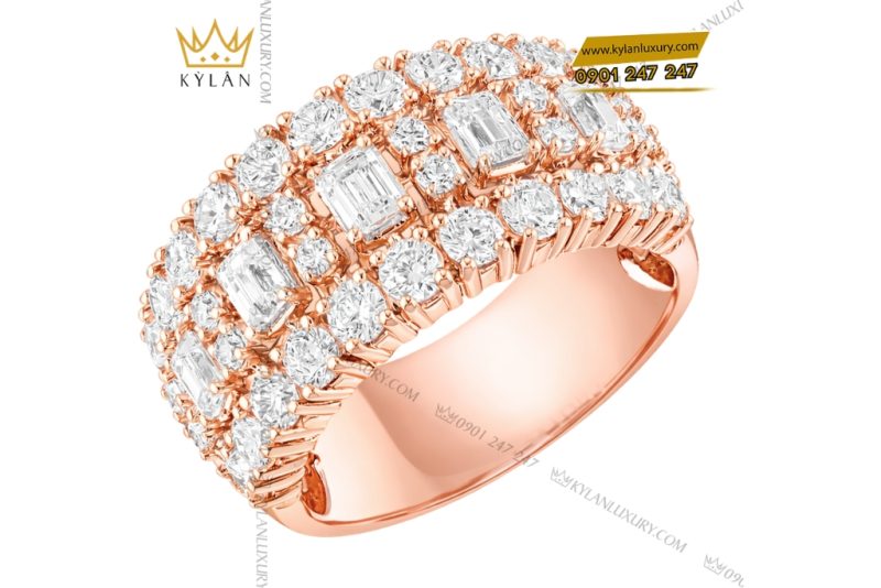 Nhẫn nam vàng hồng Au750 đính kim cương