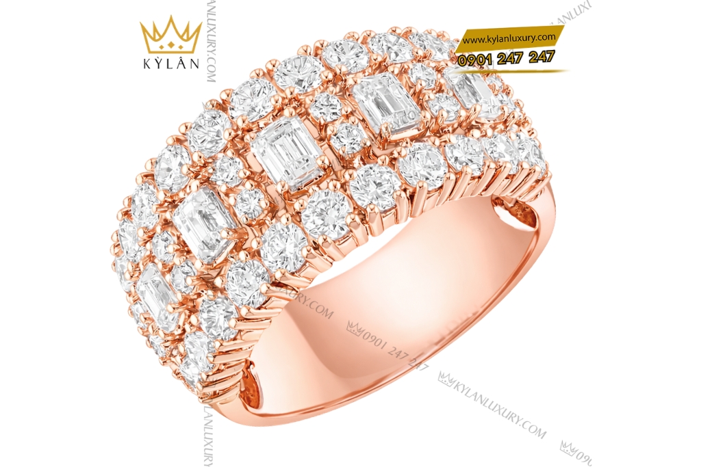Nhẫn nam vàng hồng Au750 đính kim cương