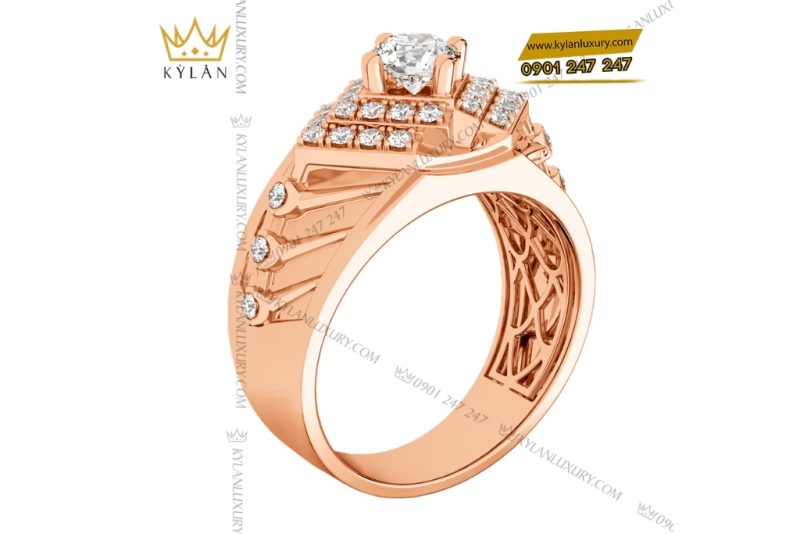 Nhẫn nam vàng hồng Au750 đính kim cương