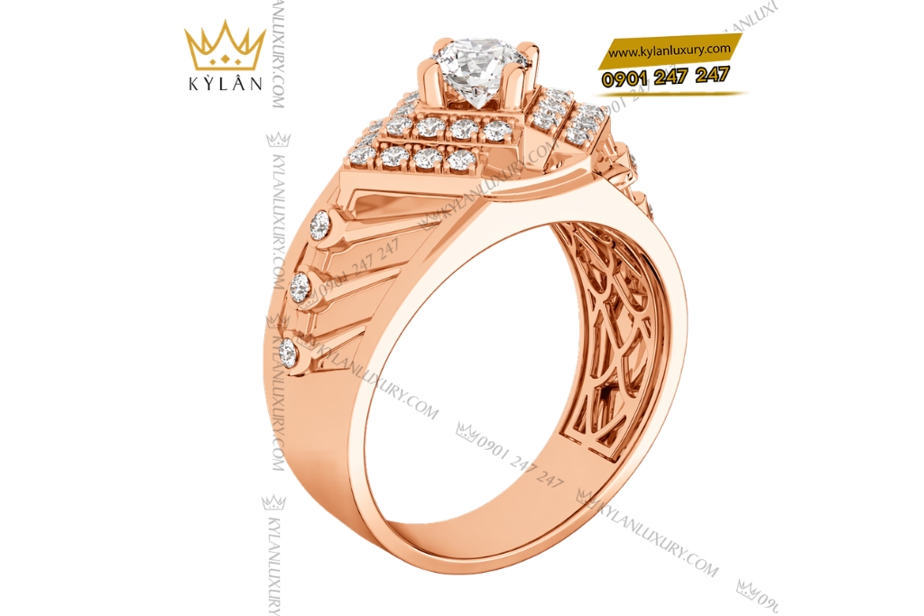 Kỳ Lân Luxury Nhan nam vang hong Au750 dinh kim cuong 3 4 Nhẫn nam vàng hồng Au750 đính kim cương