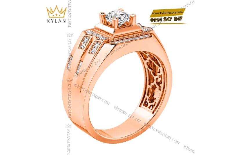 Nhẫn nam vàng hồng Au750 đính kim cương