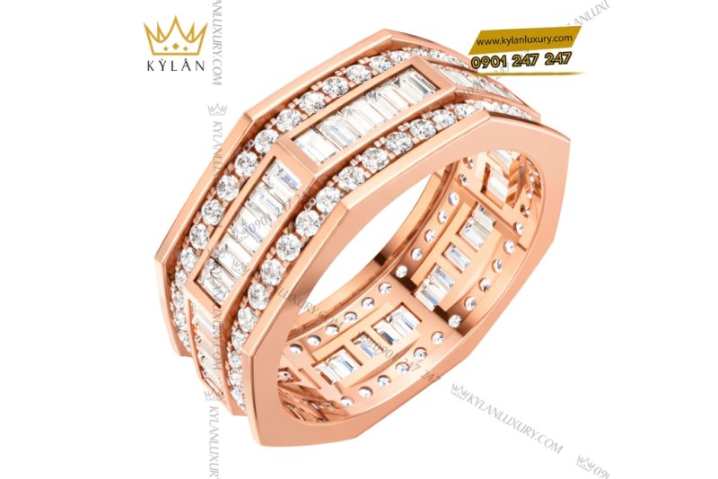 Nhẫn nam vàng hồng Au750 đính kim cương