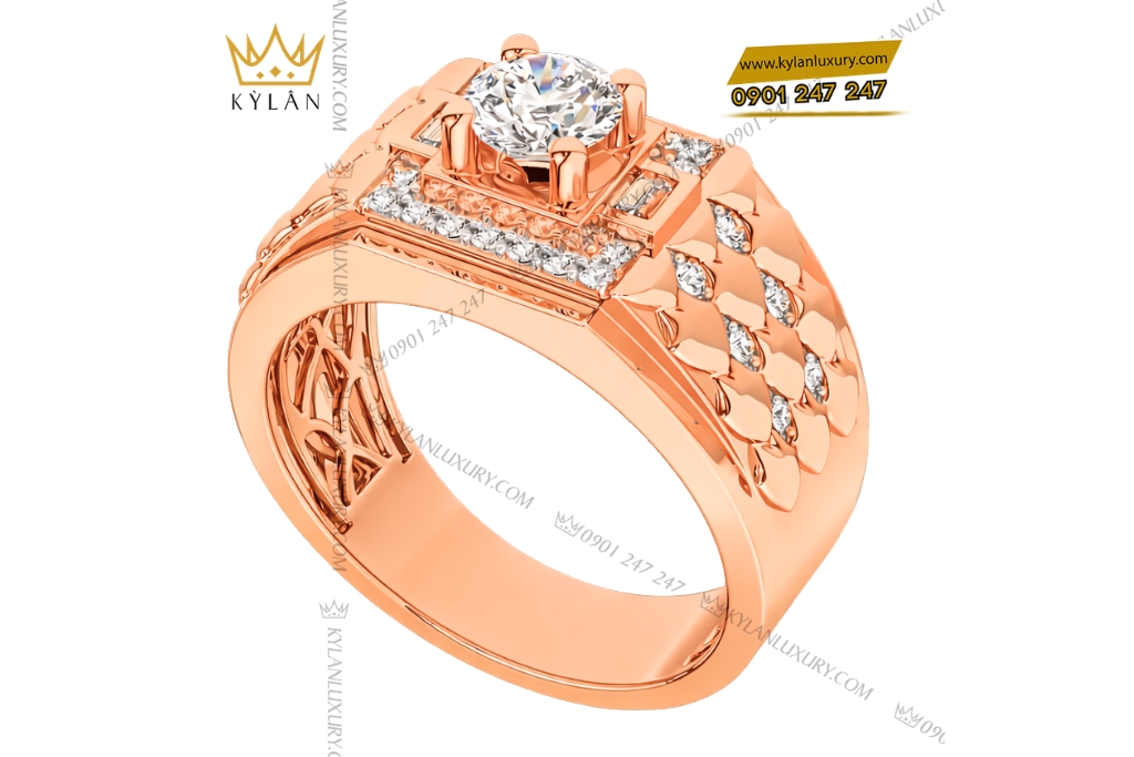 Nhẫn nam vàng hồng Au750 đính kim cương