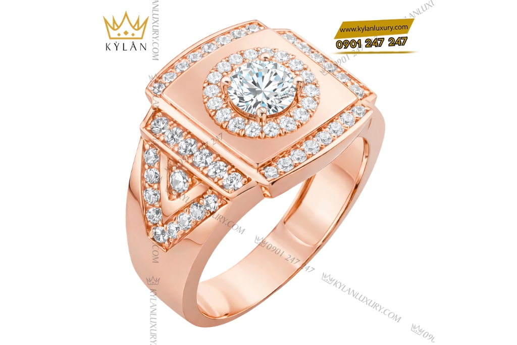 Kỳ Lân Luxury Nhan nam vang hong Au750 dinh kim cuong 4 2 Nhẫn nam vàng hồng Au750 đính kim cương