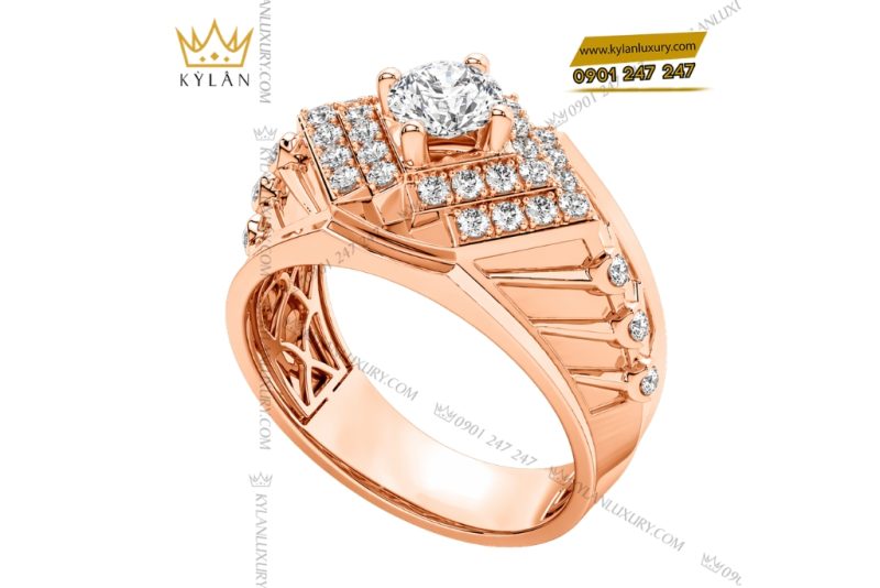 Nhẫn nam vàng hồng Au750 đính kim cương