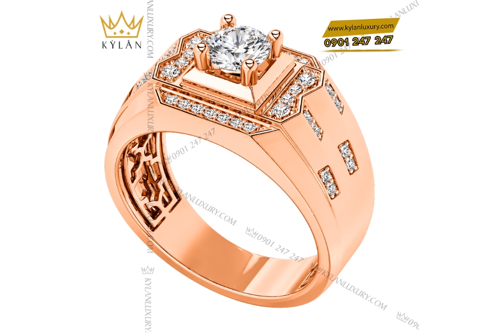 Nhẫn nam vàng hồng Au750 đính kim cương