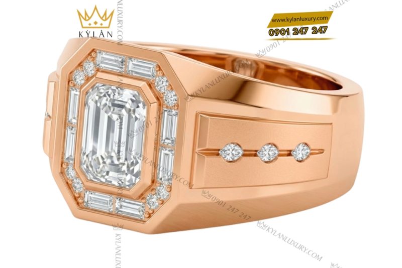 Nhẫn nam vàng hồng Au750 đính kim cương