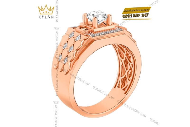 Nhẫn nam vàng hồng Au750 đính kim cương