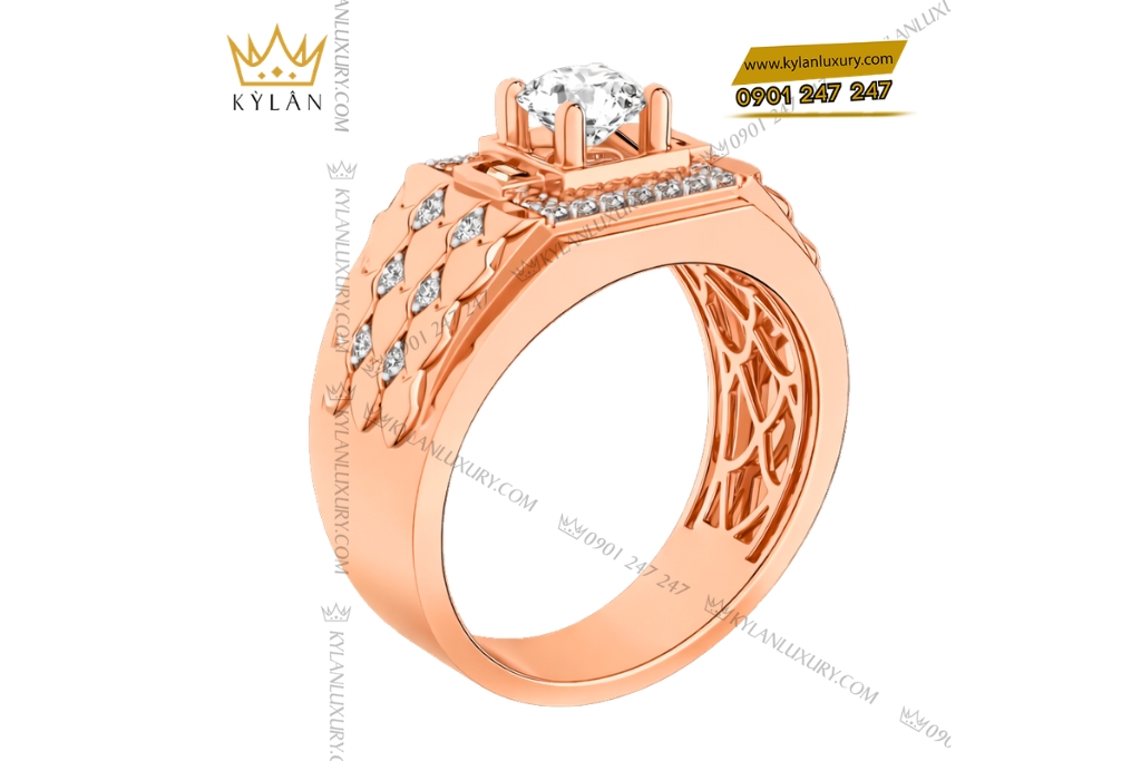 Kỳ Lân Luxury Nhan nam vang hong Au750 dinh kim cuong 5 1 Nhẫn nam vàng hồng Au750 đính kim cương