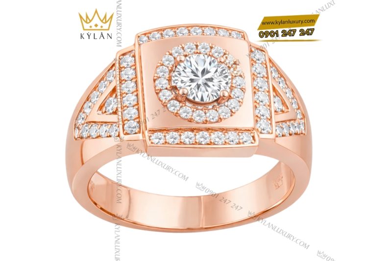 Nhẫn nam vàng hồng Au750 đính kim cương