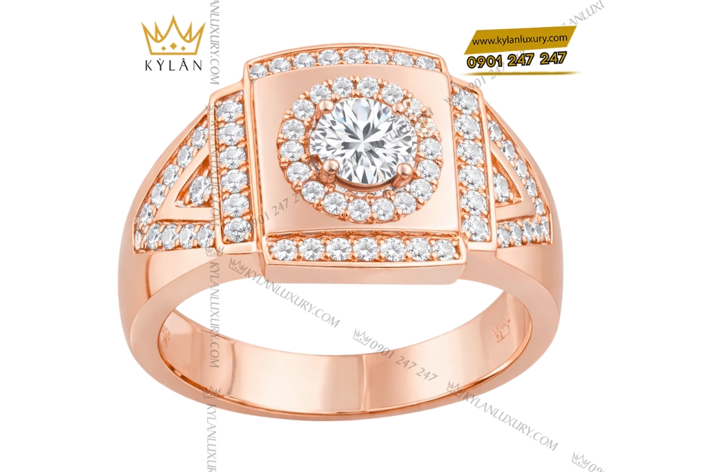 Nhẫn nam vàng hồng Au750 đính kim cương