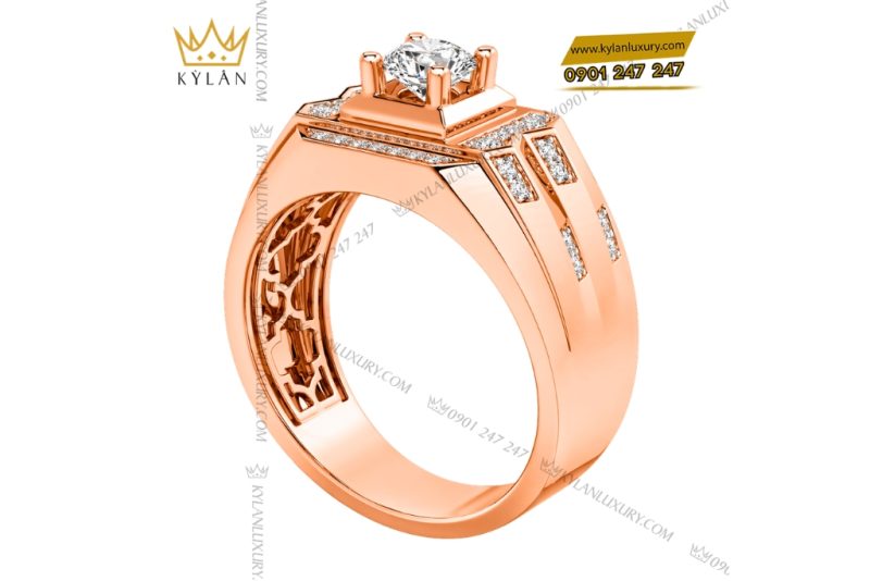 Nhẫn nam vàng hồng Au750 đính kim cương