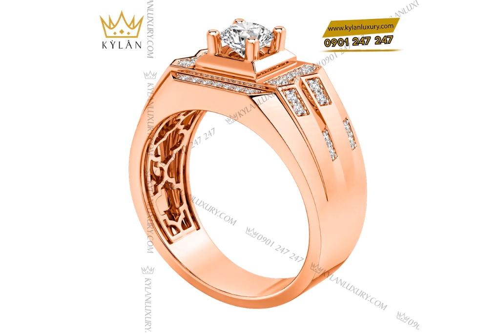 Kỳ Lân Luxury Nhan nam vang hong Au750 dinh kim cuong 5 5 Nhẫn nam vàng hồng Au750 đính kim cương