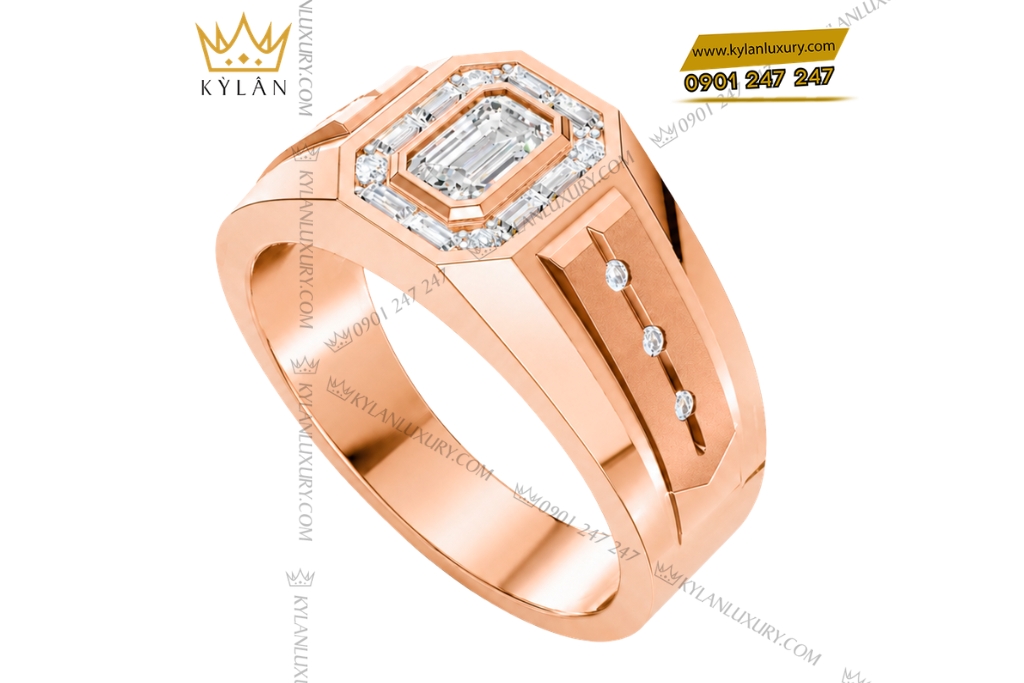 Nhẫn nam vàng hồng Au750 đính kim cương