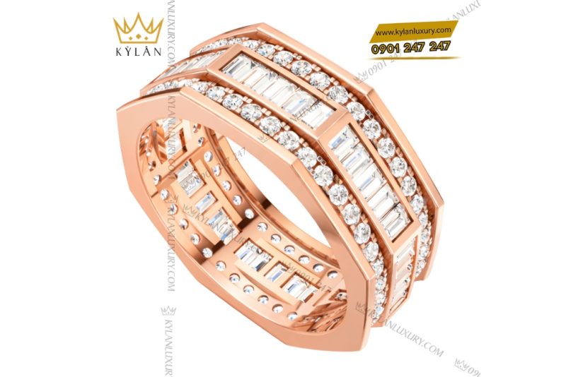Nhẫn nam vàng hồng Au750 đính kim cương