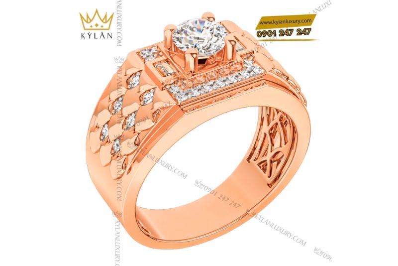 Nhẫn nam vàng hồng Au750 đính kim cương