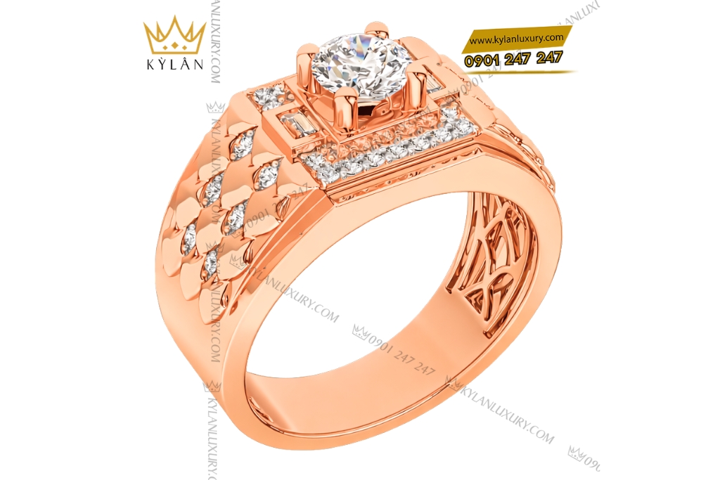 Nhẫn nam vàng hồng Au750 đính kim cương