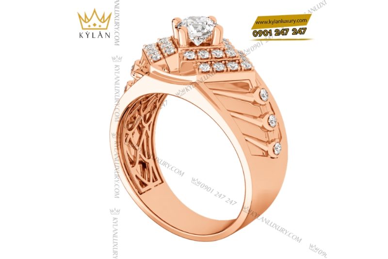 Nhẫn nam vàng hồng Au750 đính kim cương