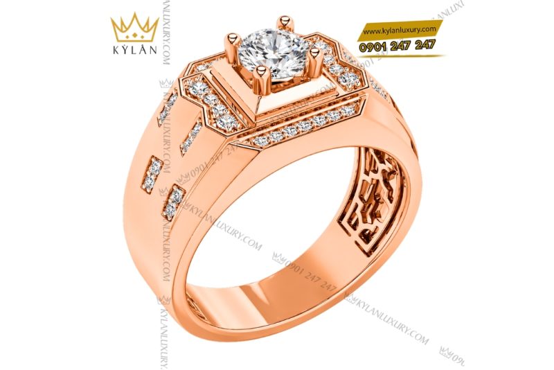 Nhẫn nam vàng hồng Au750 đính kim cương