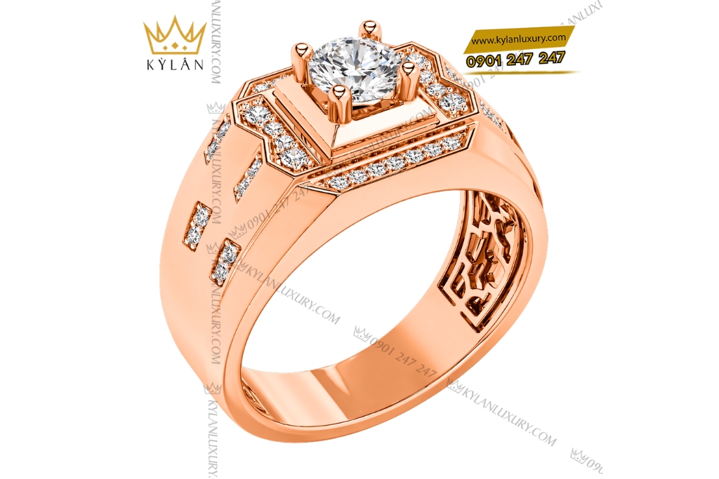 Kỳ Lân Luxury Nhan nam vang hong Au750 dinh kim cuong 6 5 Nhẫn nam vàng hồng Au750 đính kim cương