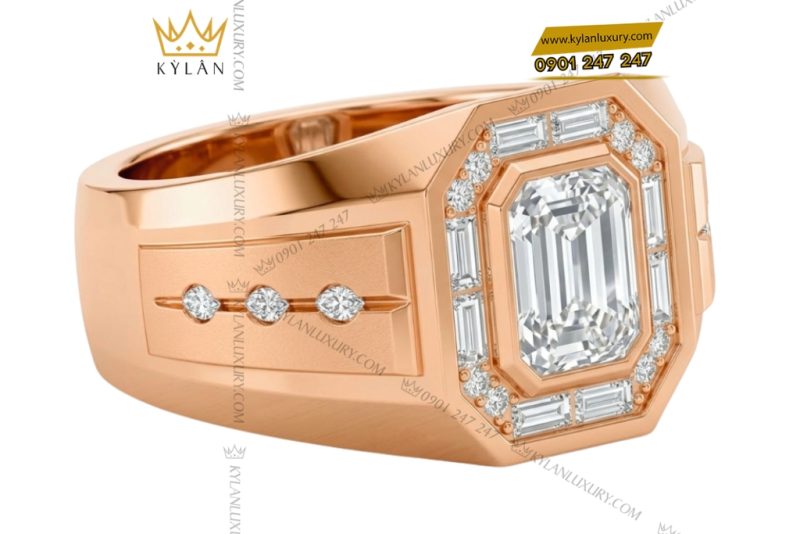 Nhẫn nam vàng hồng Au750 đính kim cương