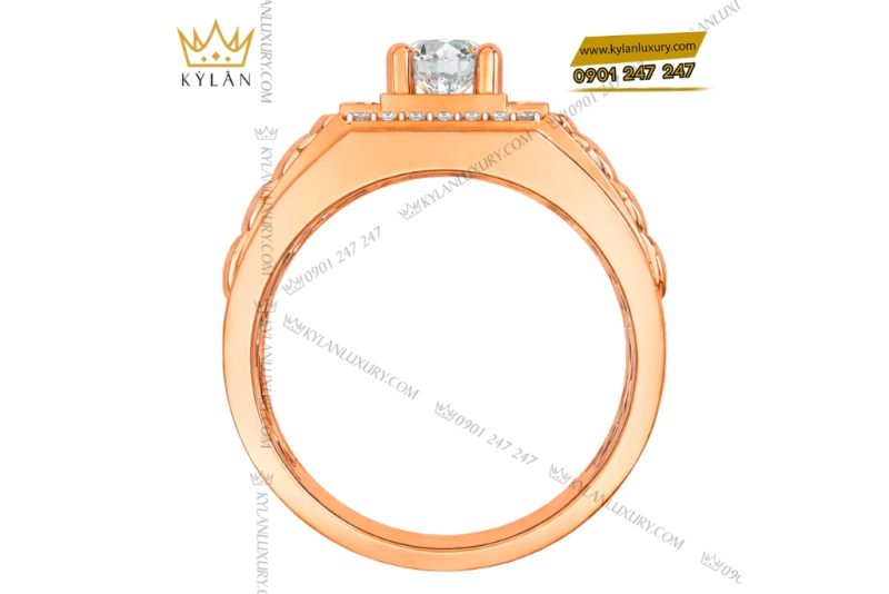 Nhẫn nam vàng hồng Au750 đính kim cương