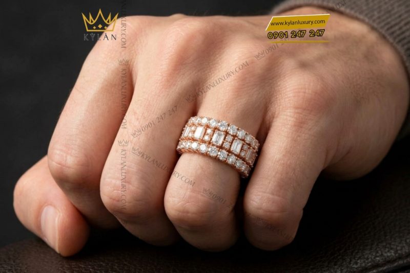 Nhẫn nam vàng hồng Au750 đính kim cương