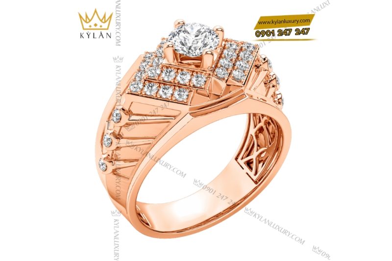 Nhẫn nam vàng hồng Au750 đính kim cương