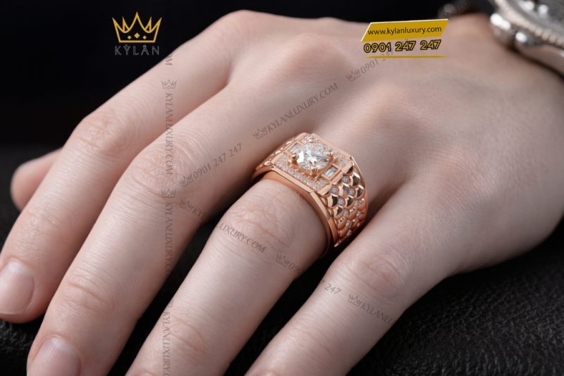 Nhẫn nam vàng hồng Au750 đính kim cương