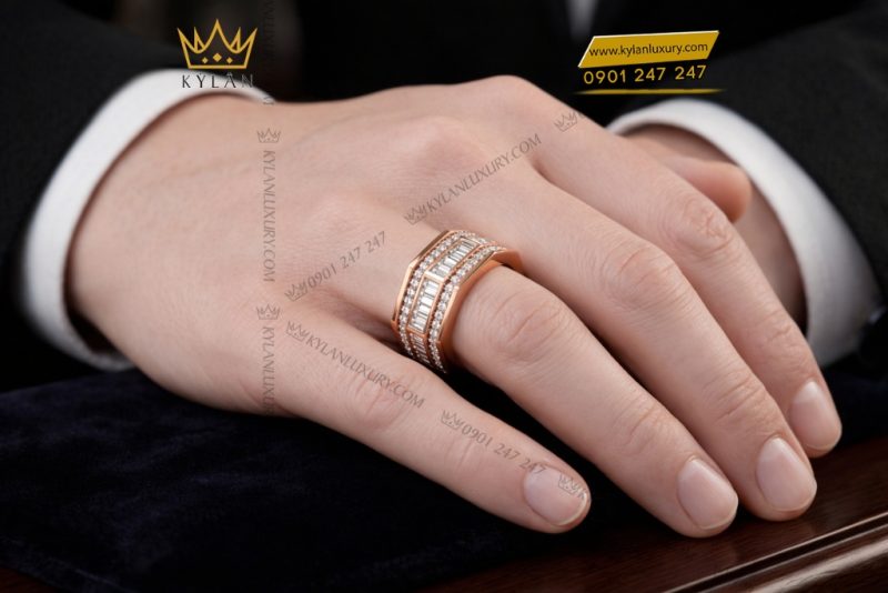 Nhẫn nam vàng hồng Au750 đính kim cương