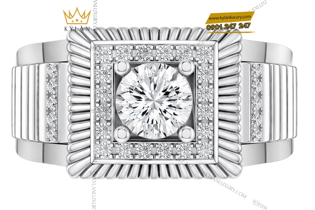 Nhẫn nam vàng trắng Au750 đính kim cương