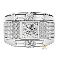 Nhẫn nam vàng trắng Au750 đính kim cương