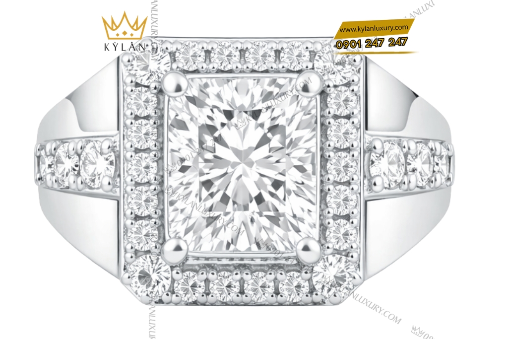 Nhẫn nam vàng trắng Au750 đính kim cương