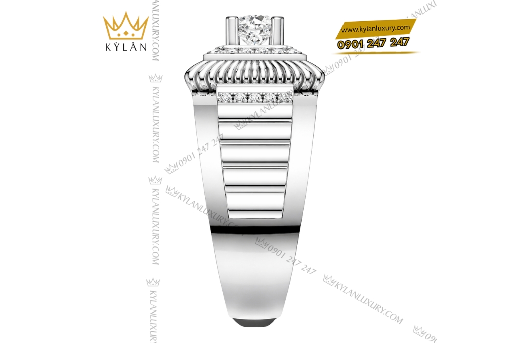 Nhẫn nam vàng trắng Au750 đính kim cương