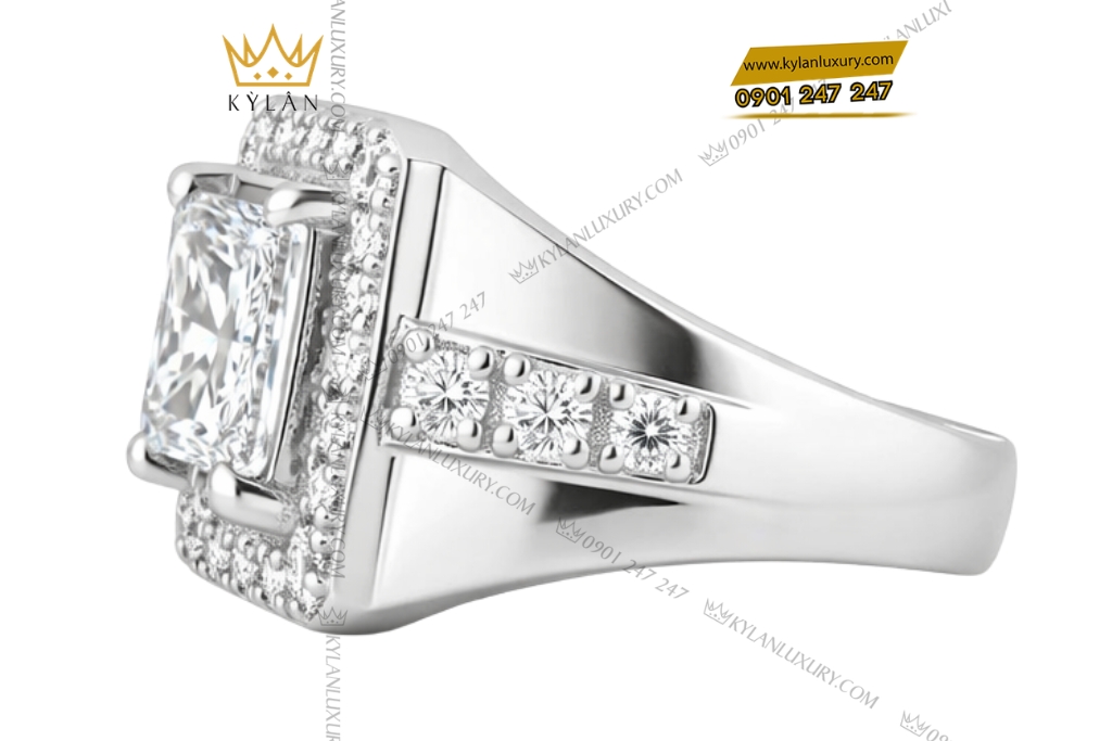 Kỳ Lân Luxury Nhan nam vang trang Au750 dinh kim cuong 3 Nhẫn nam vàng trắng Au750 đính kim cương
