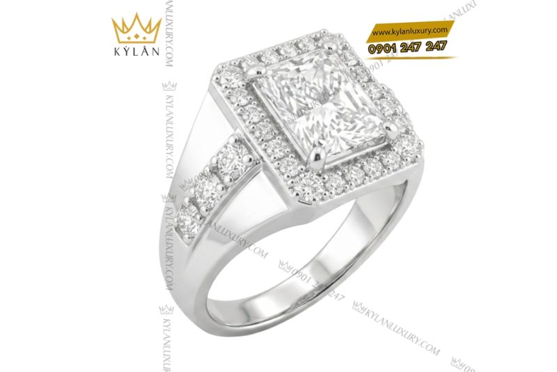 Nhẫn nam vàng trắng Au750 đính kim cương