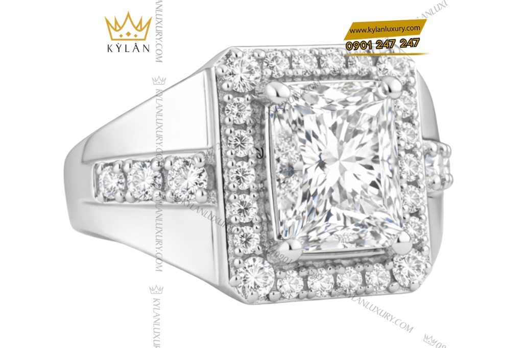 Kỳ Lân Luxury Nhan nam vang trang Au750 dinh kim cuong 5 Nhẫn nam vàng trắng Au750 đính kim cương