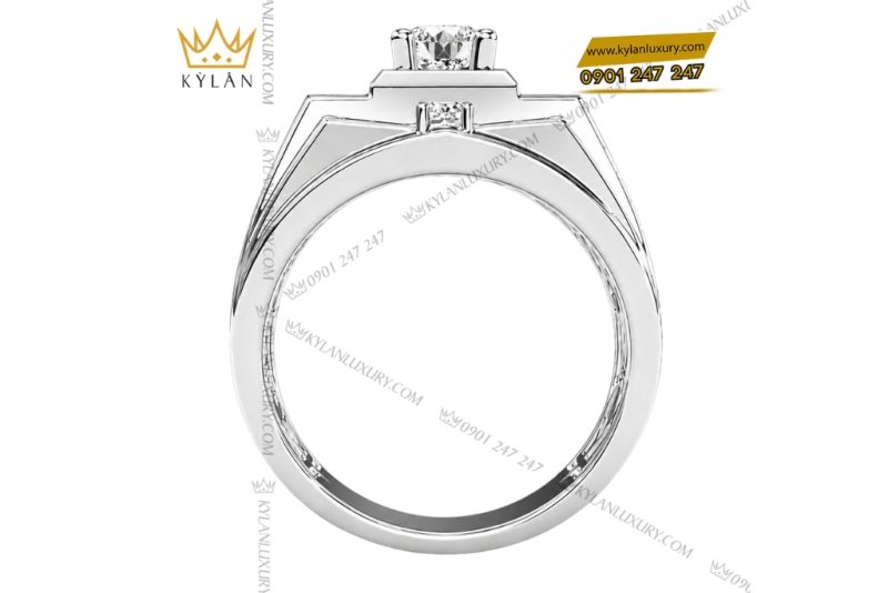Nhẫn nam vàng trắng Au750 đính kim cương
